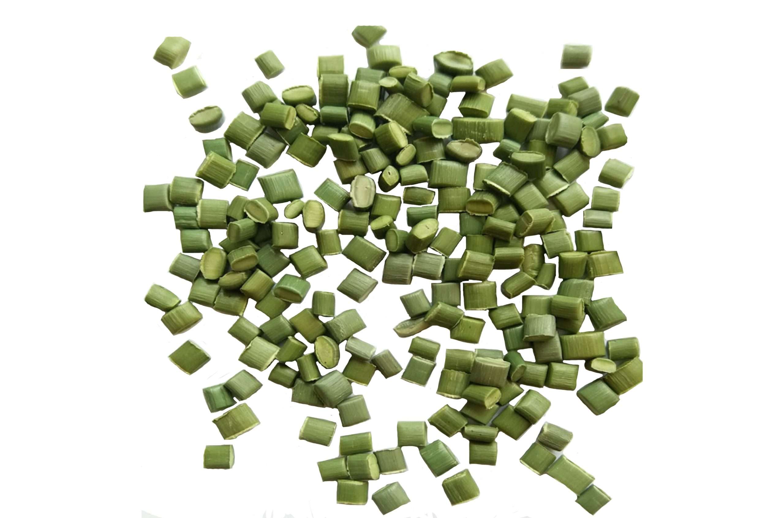 High-purity green PE pellets (Polyethylene) raw material for injection molding realistic Christmas tree leaves.
