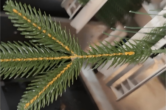 PE Christmas tree branch showing yellow core paint detail