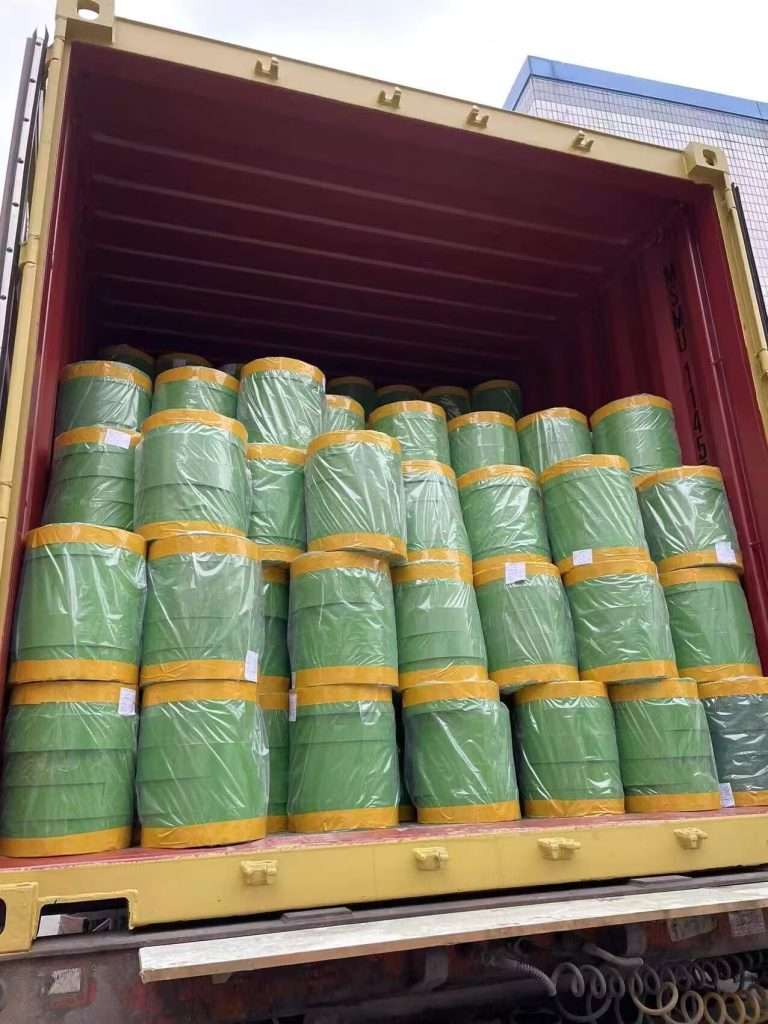 Green PVC Christmas film rolls for export shipment